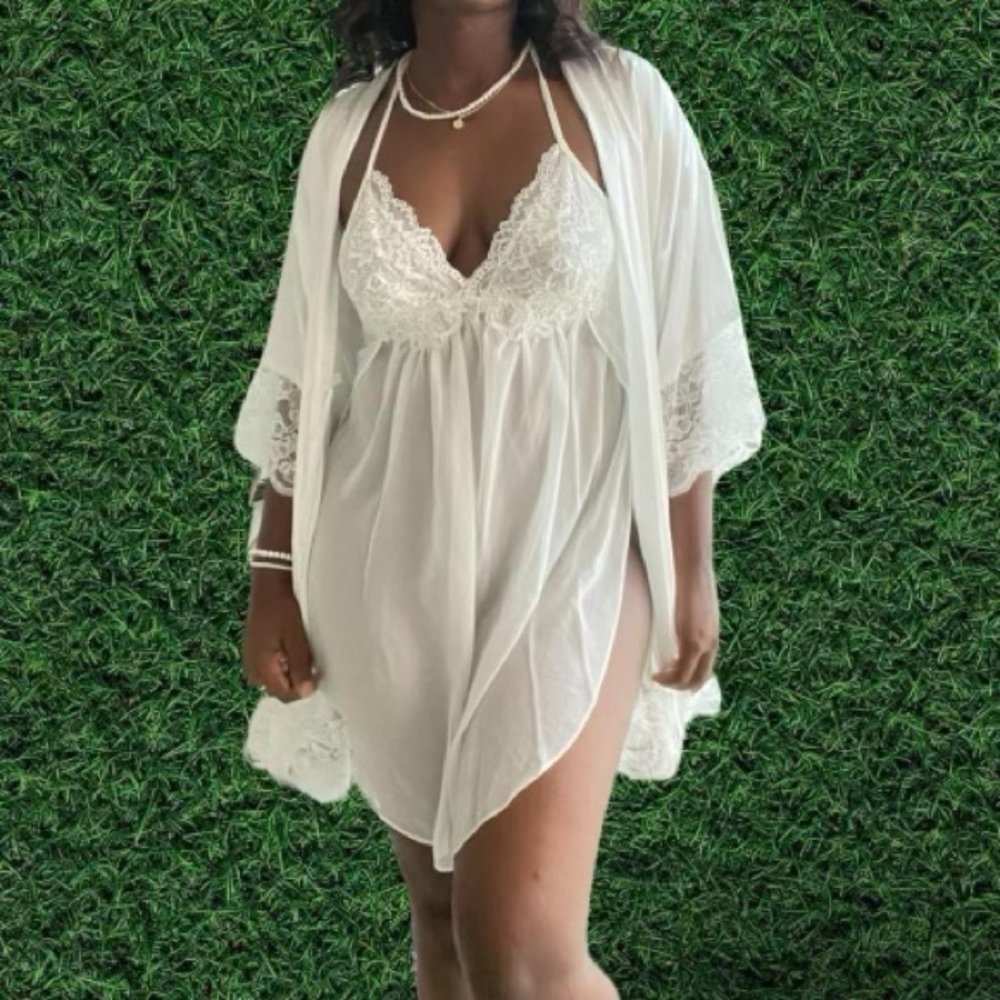 Bridal Ivory White Slip Dress & Robe